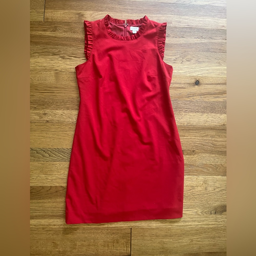 J. Crew‎ Ruffle Shift Dress Women’s Sz 6P Red Suiting Preppy Workwear